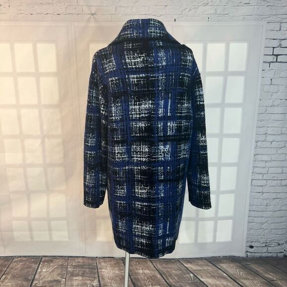 Fuzzi Blue Plaid Knitted Unlined Sweater Shacket Coat Size S - Picture 6 of 11